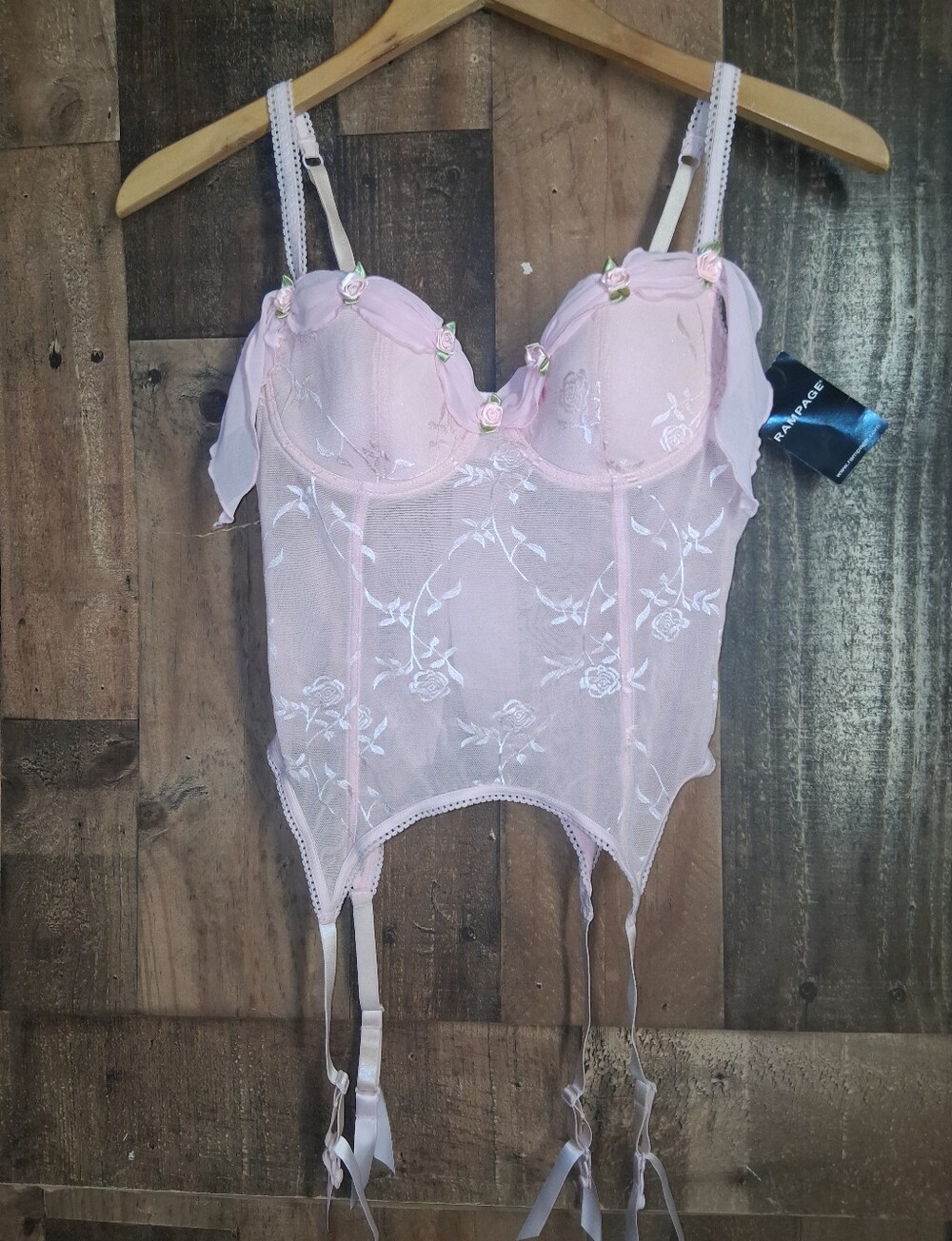 NWT Rampage Vintage Pink Floral rose lace fairy Corset Bustier Top Coquette y2k